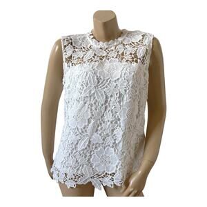 Nanette Lepore Womens Large White Floral Lace Sleeveless Blouse Open Back Tie